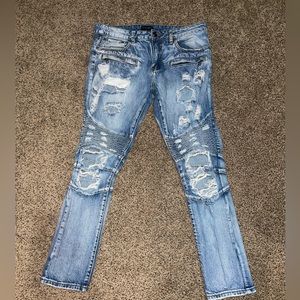 Destroyed Style Moto Jeans